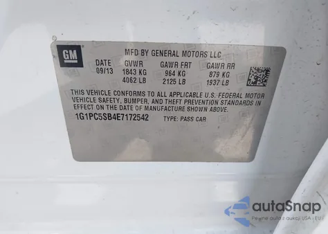 2014 Chevrolet Cruze 1Lt Auto from USA, damaged, VIN 1G1PC5SB4E7172542